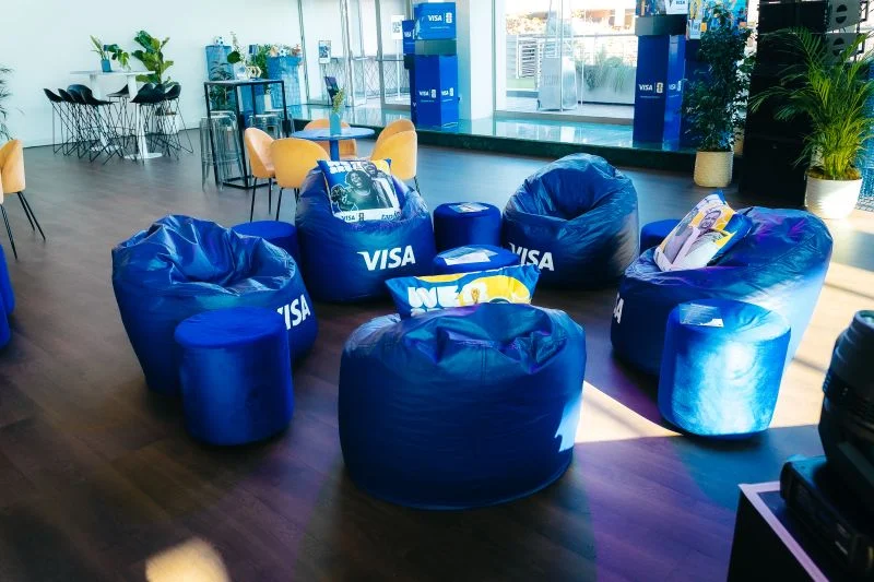 A Visa fan lounge set up for a football viewing event