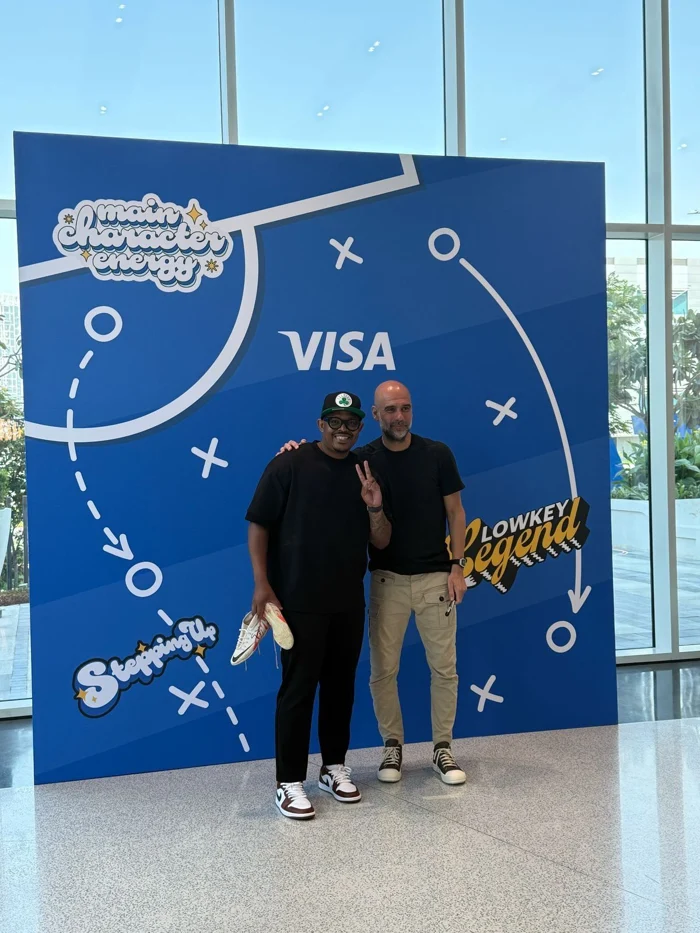 Ndu Donsa and Pep Guardiola at Visa’s CEMEA headquarters